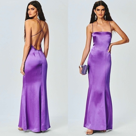 NWT RETROFETE 90s Satin Square Neck Sleeveless Crisscross Open Back Maxi Gown XL - Picture 1 of 9